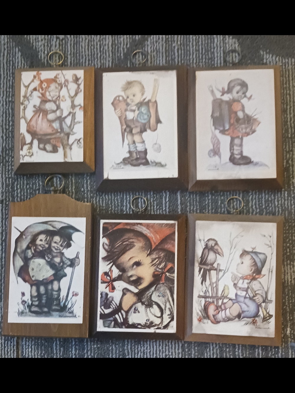 Vintage M.J. Hummel Wooden Wall Plaques - Matching Lot of 6